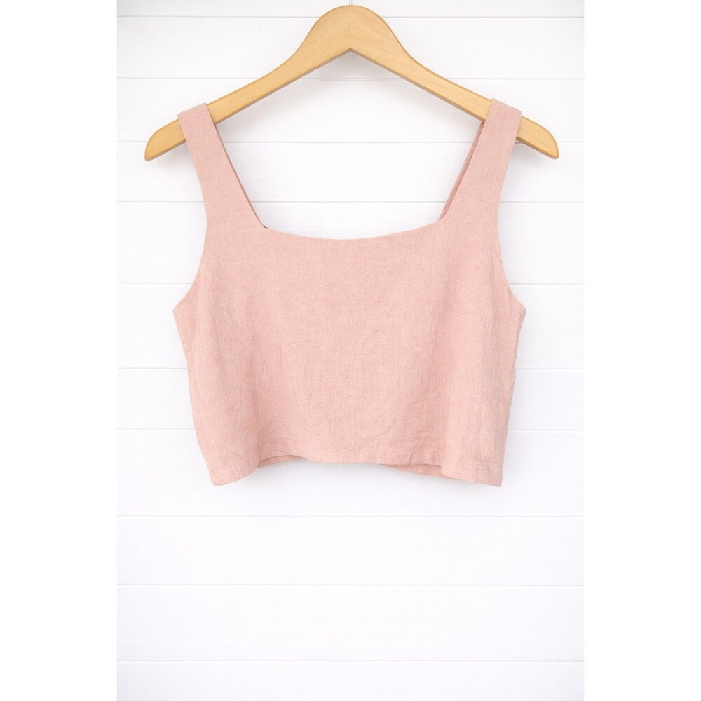 Automet Boxy Square Neck Linen Blend Dusty Pink Cropped Tank Small